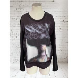 Alberto Makali Layered Mesh Graphic Stretchy Goth Top Size Medium